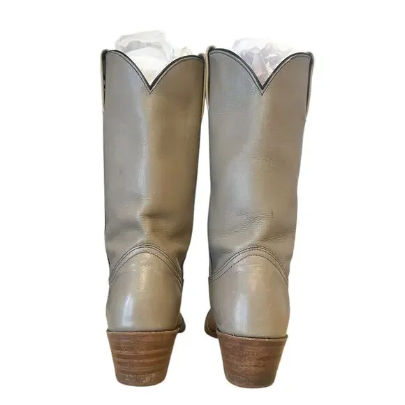 Frye Vintage Taupe Tan Leather Almond Toe Mid Calf Cowgirl Boots 9.5 - Picture 4 of 11